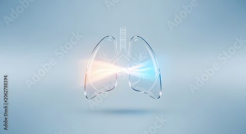Lungs rendered in a glowing glass style represent respiratory health and medical innovation.
