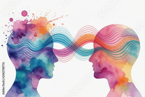 Connessione empatica tra due menti artistiche in stile acquerello