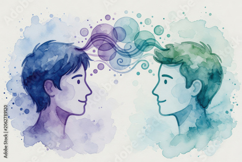 Connessione empatica e scambio di pensieri tra due amici ad acquerello