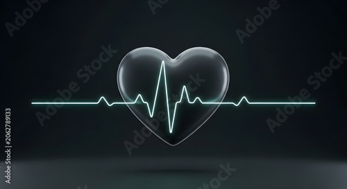 Heart symbol glows with a digital pulse line to represent modern healthcare and cardiology technology.