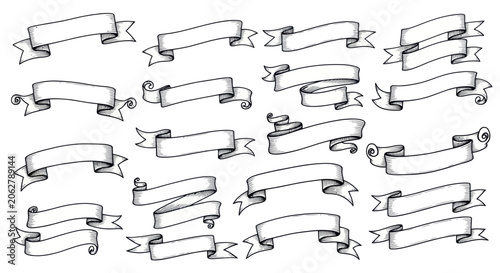 Vintage hand drawn ribbon banners and scroll collection