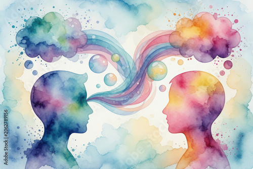 Concetto di empatia e connessione tra due menti artistiche ad acquerello