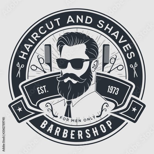 Barbershop poster, banner template with Bearded men. Vector illustration