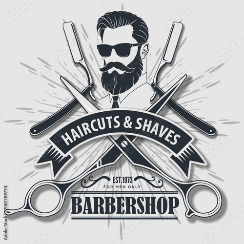 Barbershop poster, banner template with Bearded men. Vector illustration