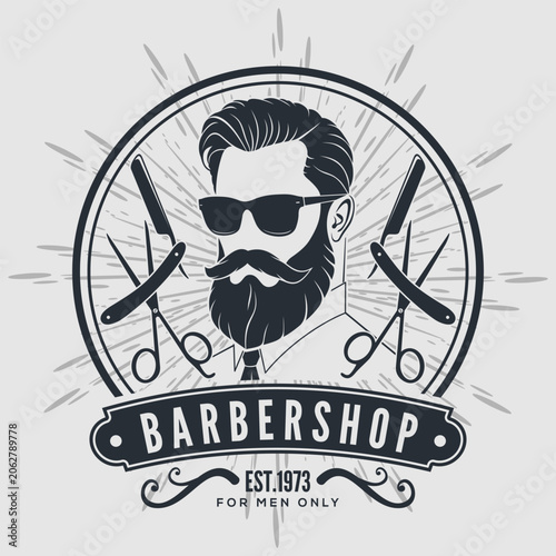 Barbershop poster, banner template with Bearded men. Vector illustration