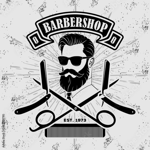 Barbershop poster, banner template with Bearded men. Vector illustration