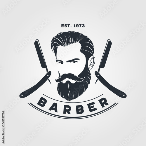 Barbershop poster, banner template with Bearded men. Vector illustration