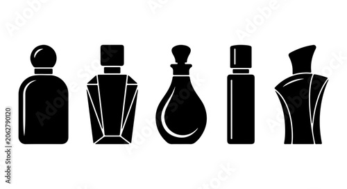 Elegant Perfume Bottle Icons, Luxury Fragrance Containers, Vector Set for Beauty Branding
