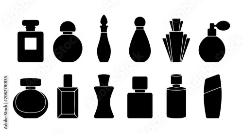 Elegant Perfume Bottle Silhouettes, Luxury Fragrance Containers, Assorted Cosmetic Vessels, Beauty Product Icons