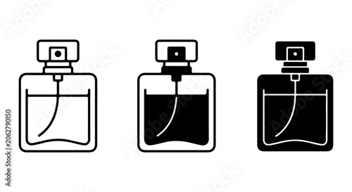 Perfume Bottle Icons, Elegant Fragrance Spritzer Vector Set, Cosmetic Liquid Container Graphics