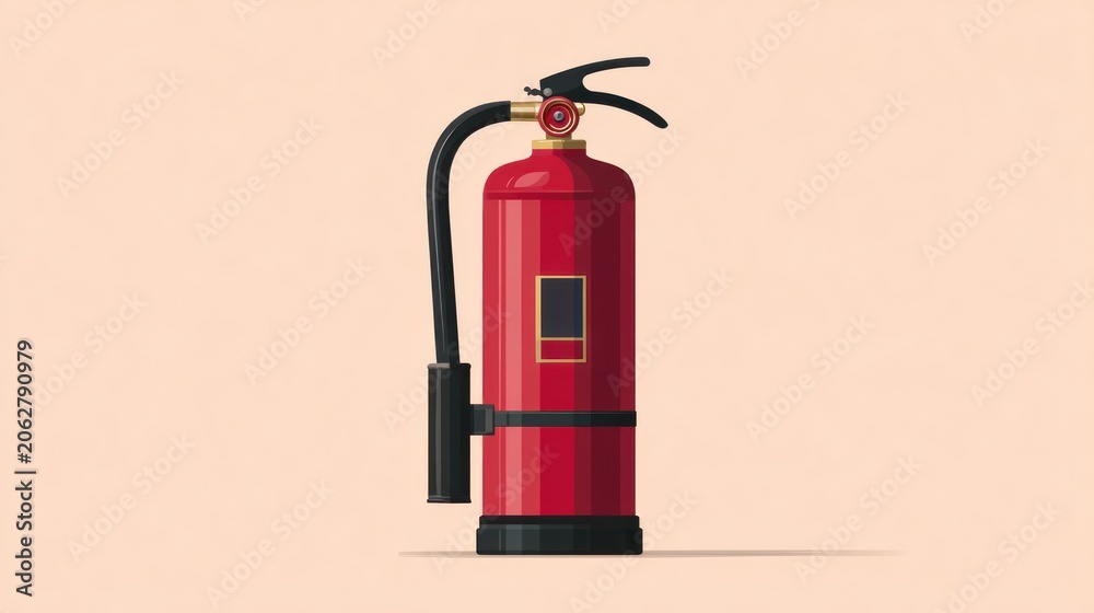Obraz premium Red fire extinguisher against beige background for safety and emergency concept