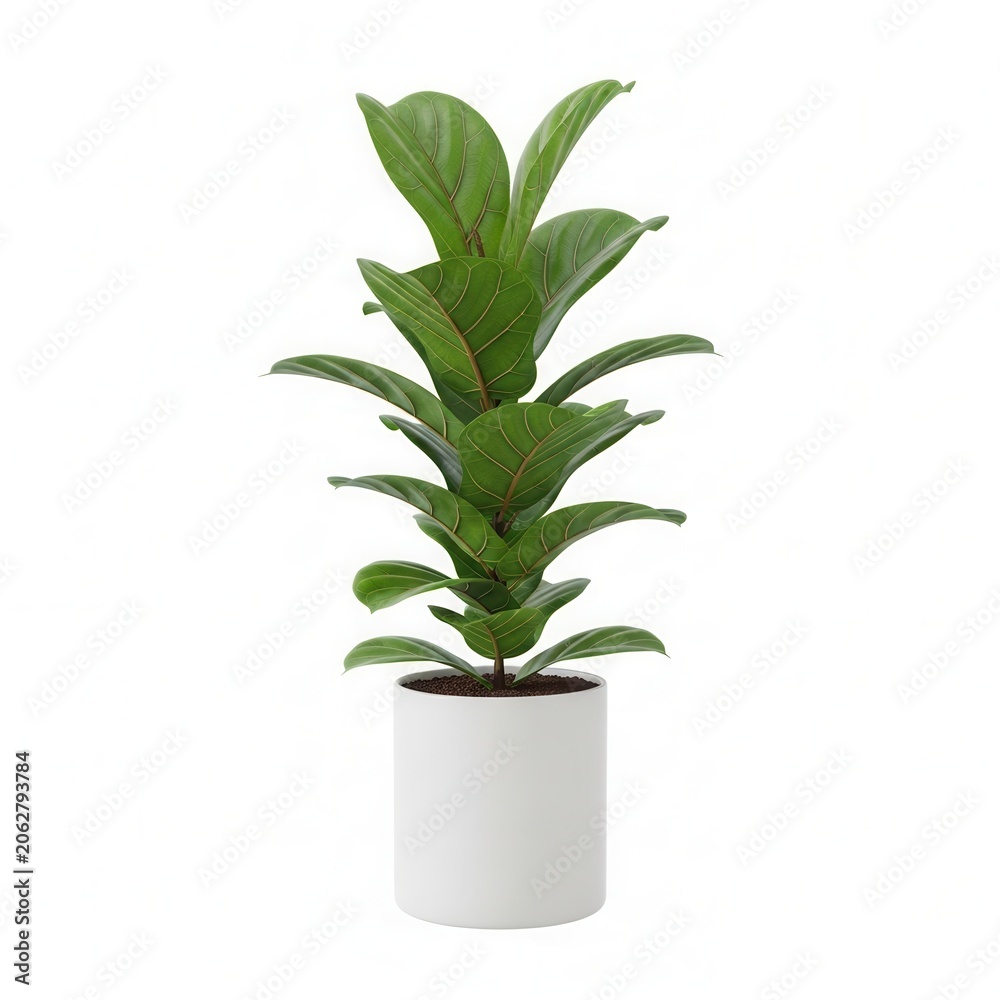 Fototapeta premium Green leafy houseplant in a modern gray pot