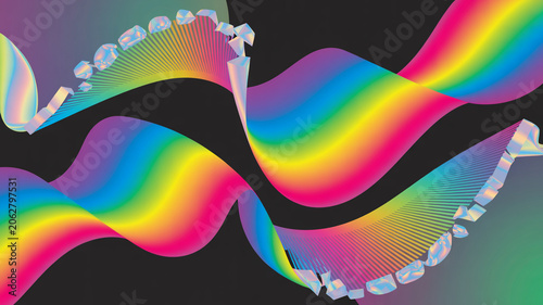 Geometric rainbow waves with crystalline on dark background
