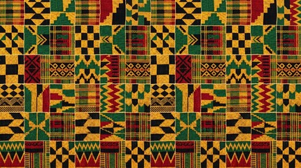 Kente Inspired African Geometric Pattern Abstract Background Juneteenth Black Heritage Gold Green