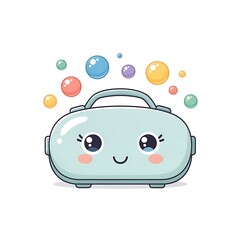 Cute cartoon fish with smiling face and colorful bubbles floating.