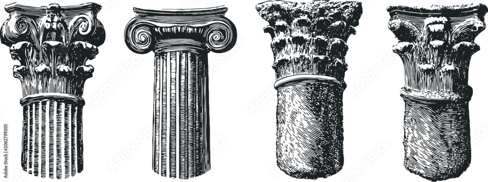 Obraz premium engraving ancient greek and roman classical architectural column capitals set