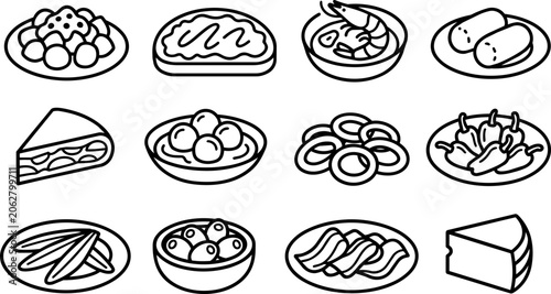 Bild auf Leinwand Classic Spanish Tapas Line Art Icon Set