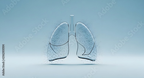 Futuristic human lungs anatomy model, glass medical respiratory system illustration, blue translucent organ structure for healthcare and science