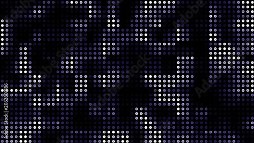 high technology animated technological background with randomly glowing dots and fading out, data information matrix animation