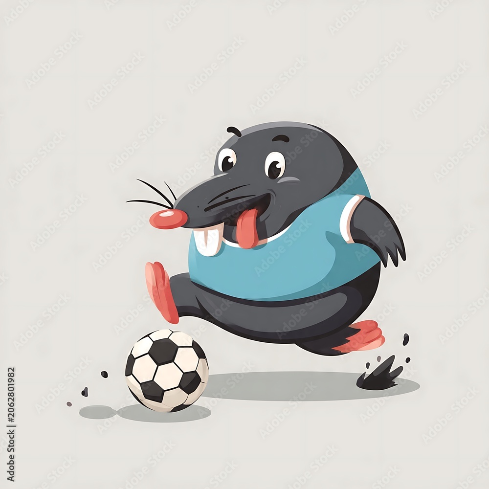 Fototapeta premium Cute cartoon penguin sliding on ice with joyful expression.