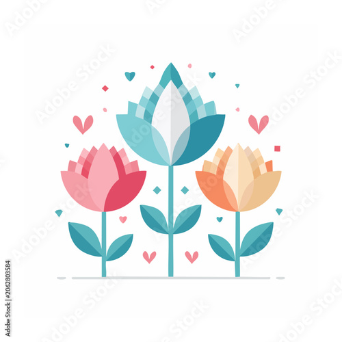 Flat design tree with heart leaves vector