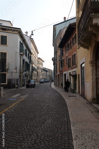 Historic streets and buildings in Veronetta district, Verona, Italy