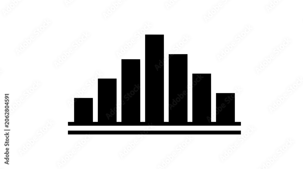 Fototapeta premium Black bar chart icon with seven vertical columns, isolated on a transparent background. Perfect for data analysis.