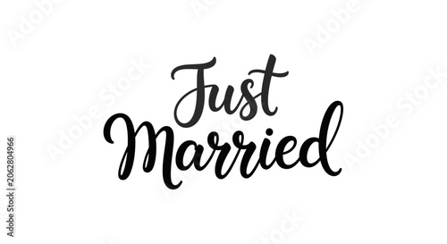 Just Married Elegant Script Text for Wedding Celebration.