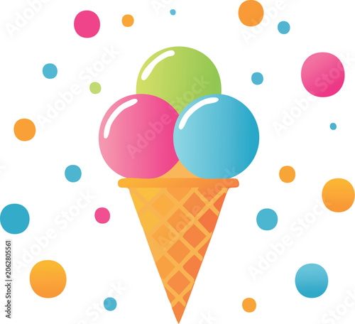 festive ice cream cone in bubbles
