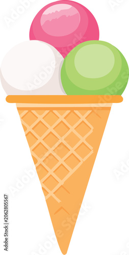 ice cream cone white - pink - green balls