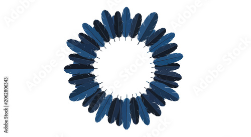 Blue feather wreath frame with layered plumage