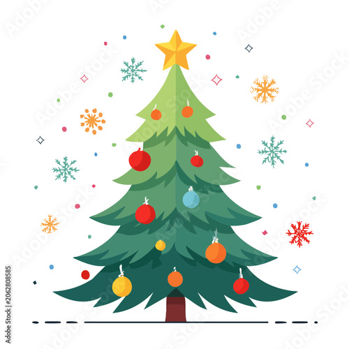 Flat design Christmas tree with ornaments and gifts