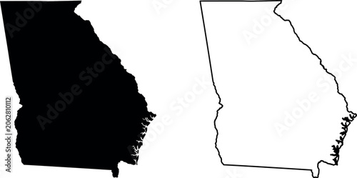 Fotografie Silhouette and outline map of the us state of georgia, isolated on white backgro
