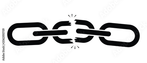 Broken chain icon, Link icon. Broken chain link symbol.  Silhouette of chain vector. Vector illustration.