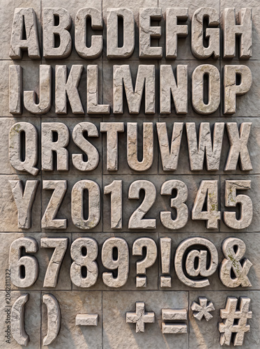  Complete 3D alphabet font set with numbers and symbols carved from stone