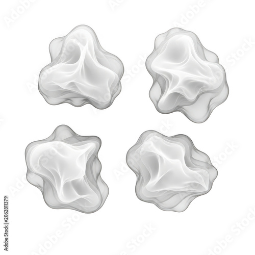 Four abstract white organic shapes isolated on transparent background