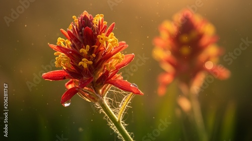 Indian Paintbrush Flower Macro with Water Droplet Detail [16x9]