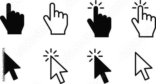фотографія Web interface cursor icons featuring hand pointer and arrow click symbols in out