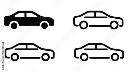 Obraz na płótnie Car Icon Set in Linear Style with Transport Symbols Vehicle Outline Pictograms A