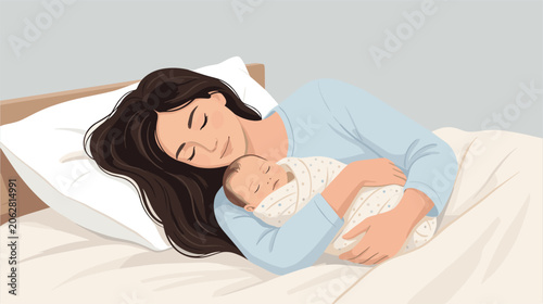 Mother Sleeping with Baby on Bed
