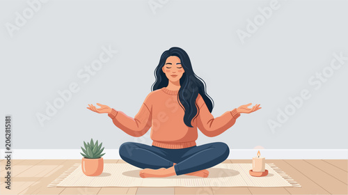 Meditating Woman in Serene Indoor Setting