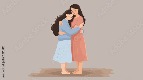 Two Women Embracing Each Other Warmly
