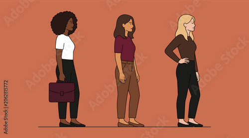 Diverse Women Standing in Line Illustration