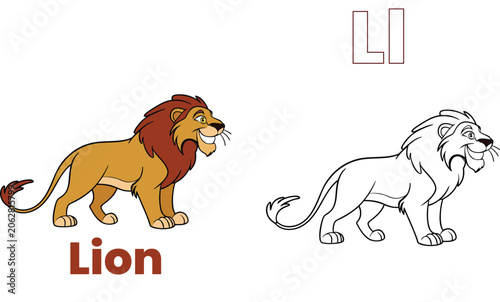 A to Z Wildlife Illustration Coloring Page for Children - Latter - L
