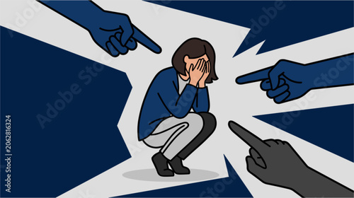 Woman Feeling Anxious or Embarrassed with Fingers Pointing at Her
