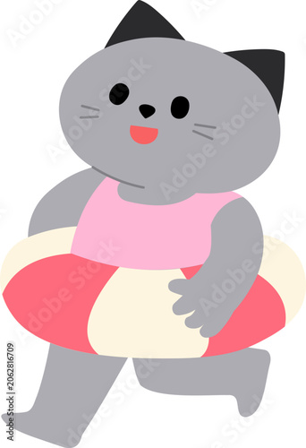 여름 물놀이 고양이 캐릭터