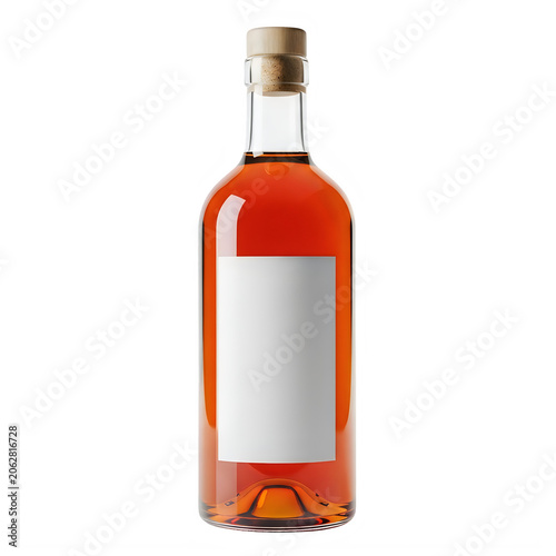 Orange liquor bottle with amber liquid and cork stopper