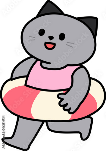 여름 물놀이 고양이 캐릭터