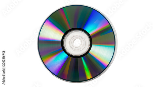 Konstfotografi Shiny compact disc with rainbow spectrum reflections, isolated on transparent ba