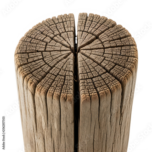 Close-up of split wooden log showing natural rings